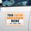 Custom business car magnet sign displayed on white car door