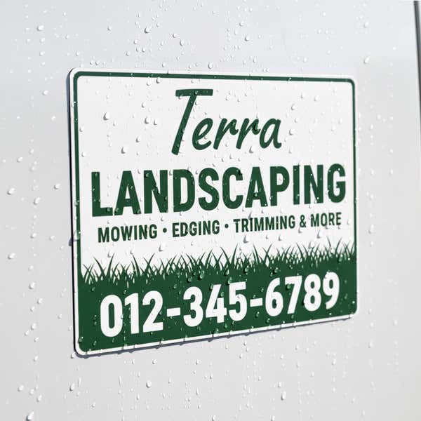 A custom car magnet with border for a landscaping business