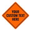 Custom orange diamond aluminum sign with three lines of text
