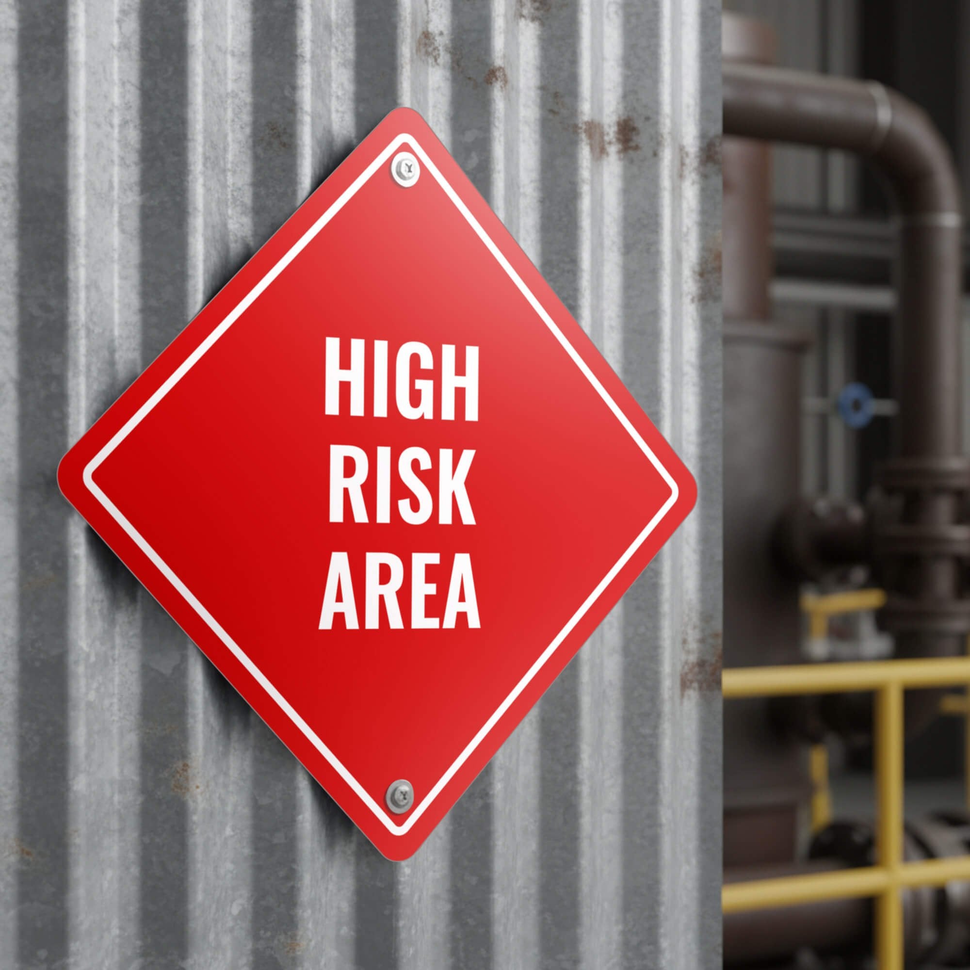 A red diamond aluminum sign for a high-risk area