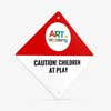 An angled view of a red and white split design on a diamond aluminum sign with an art academy logo