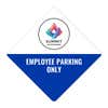 A white and blue split design diamond sign on a white background