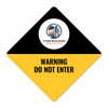 A black and yellow split design diamond sign on a white background