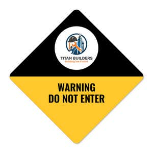 A black and yellow split design diamond sign on a white background
