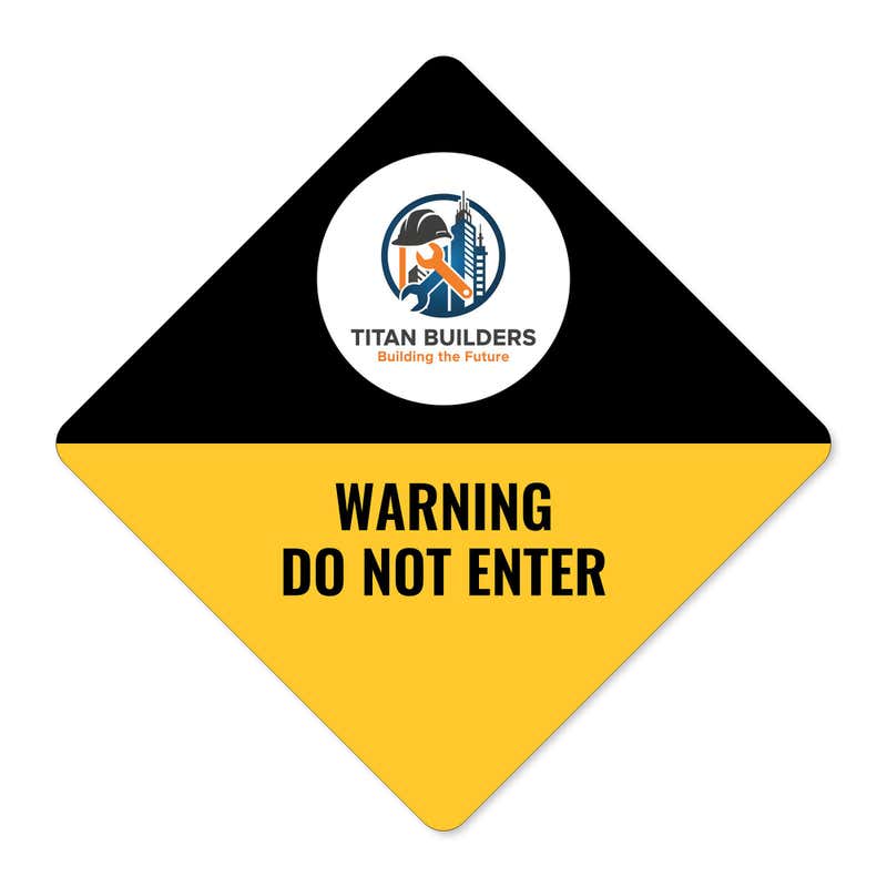A black and yellow split design diamond sign on a white background
