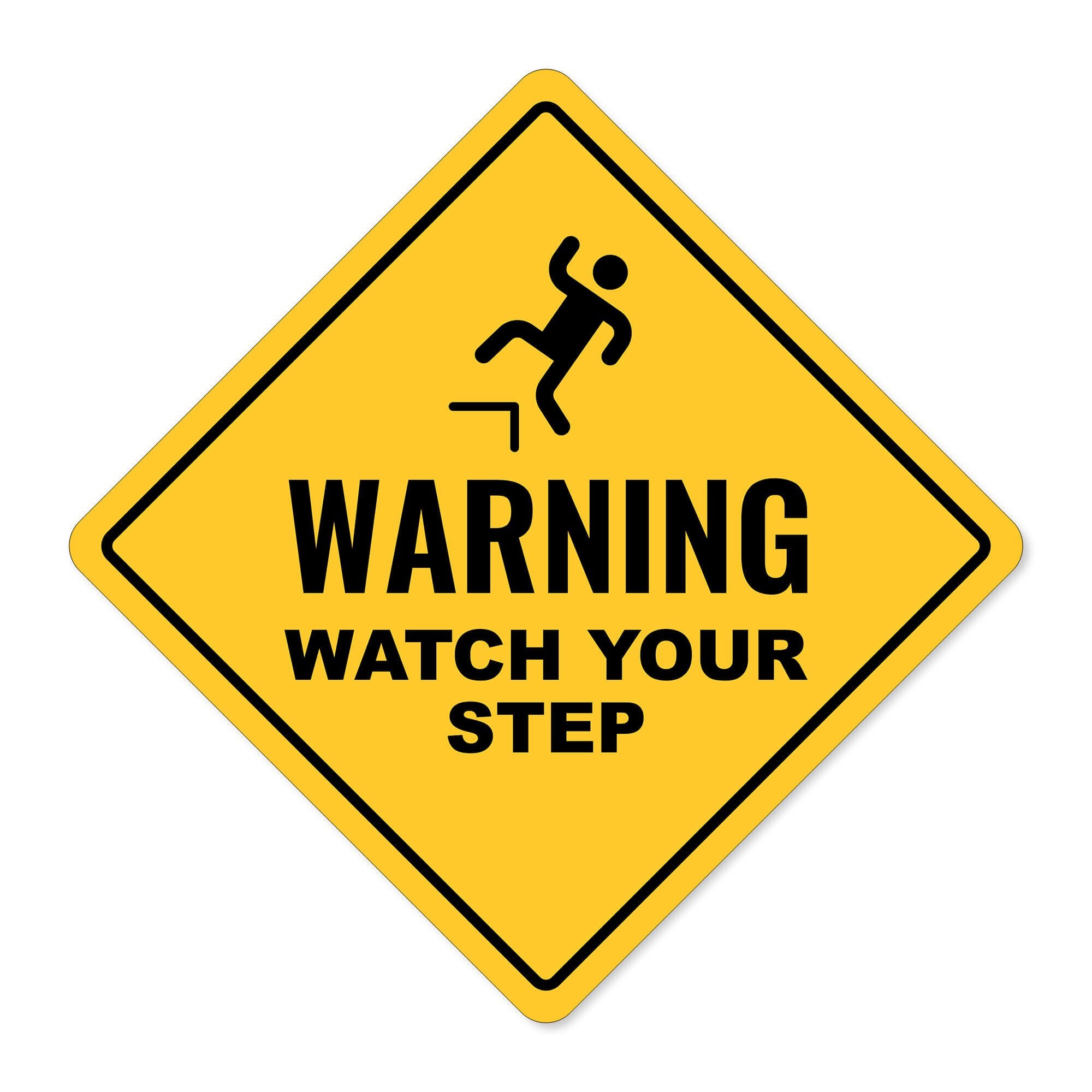 A custom yellow diamond sign with a warning and an icon A custom yellow diamond sign with a warning and an icon