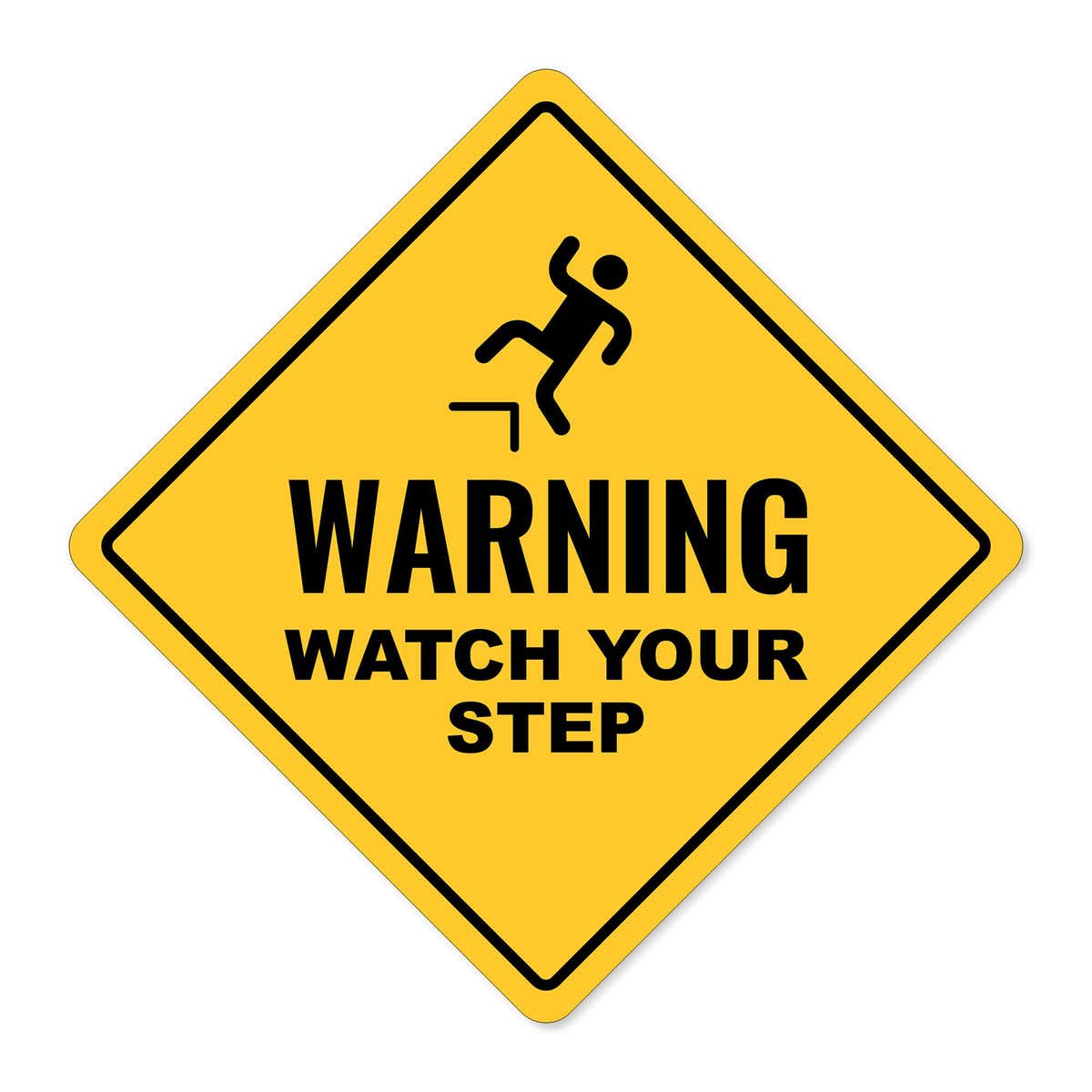 A custom yellow diamond sign with a warning and an icon