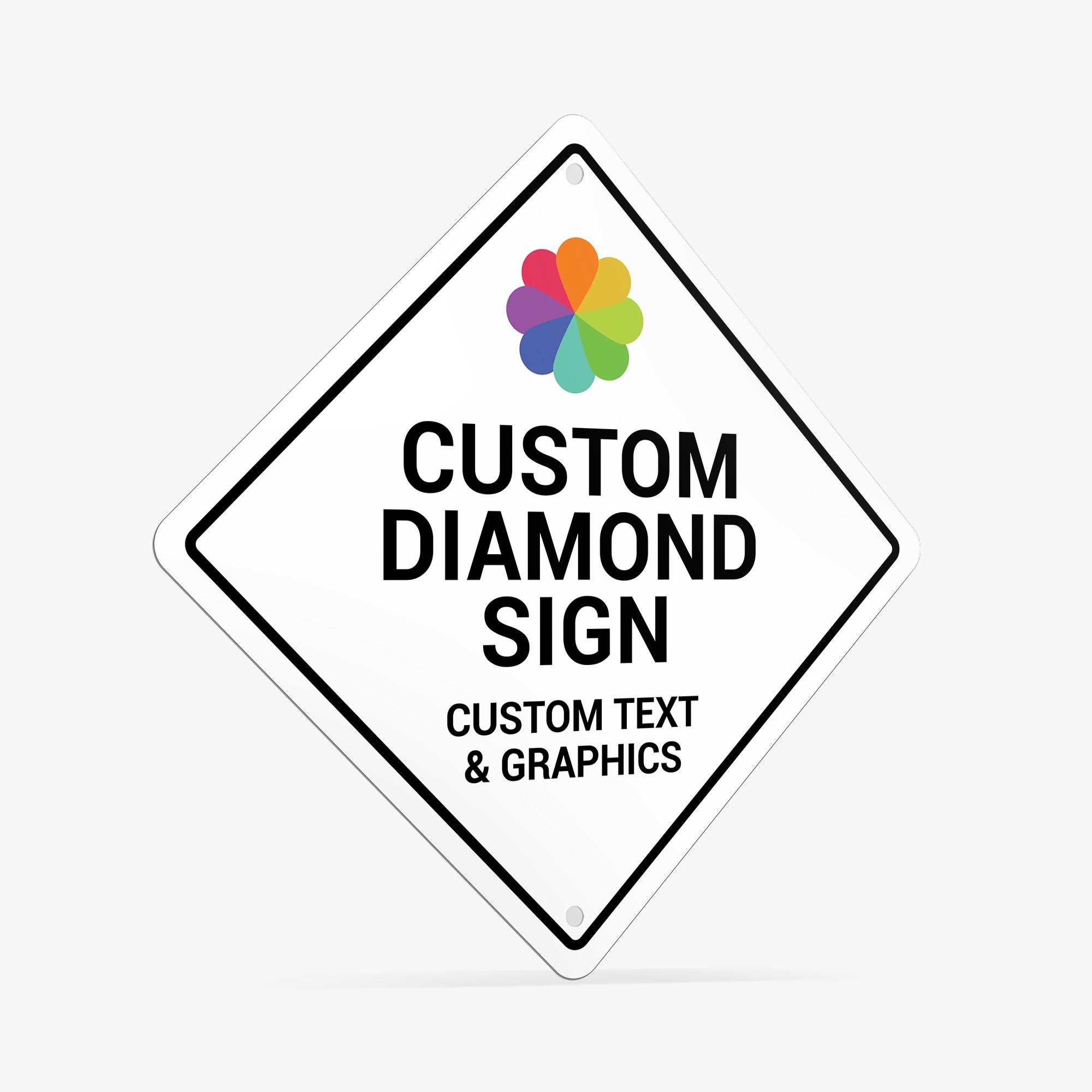 A custom diamond aluminum sign shown at an angle A custom diamond aluminum sign shown at an angle