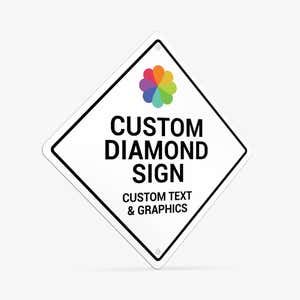 A custom diamond aluminum sign shown at an angle