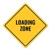 A yellow diamond sign with the message LOADING AREA