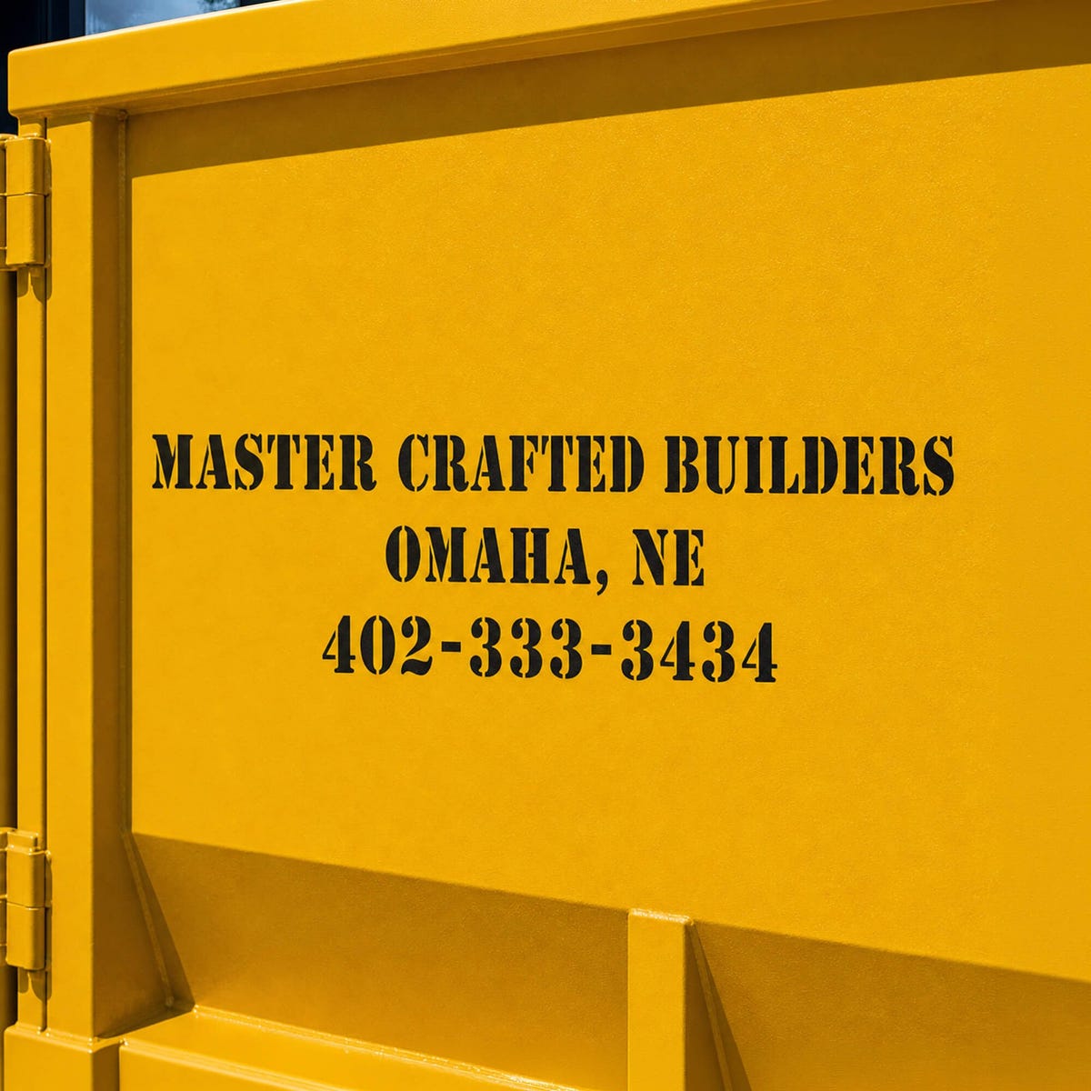 Company information stenciled onto a container
