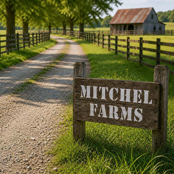 A wooden sign for a farm that was made using a stencil