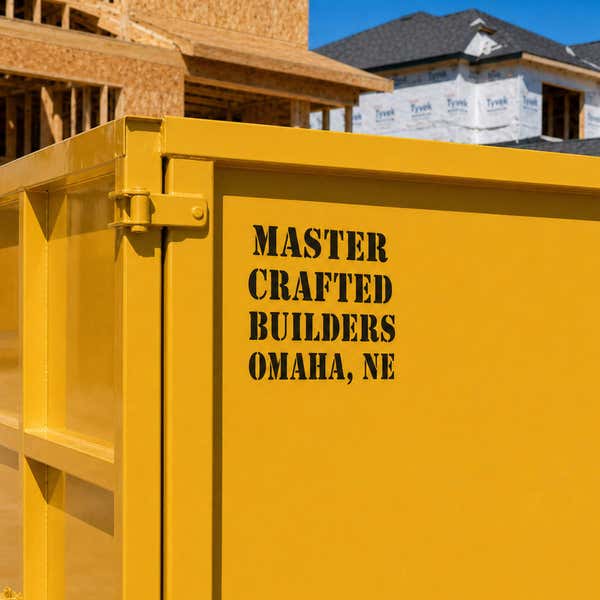 A company name stenciled onto a container