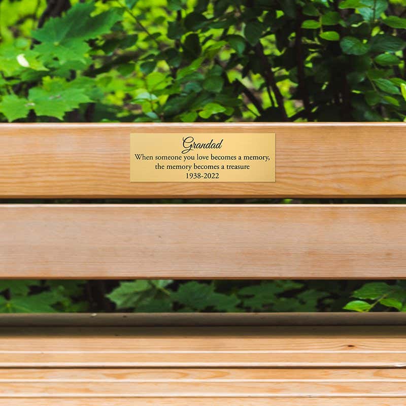 2x6 Engraved Brass Sign Used as a Memorial on a Park Bench