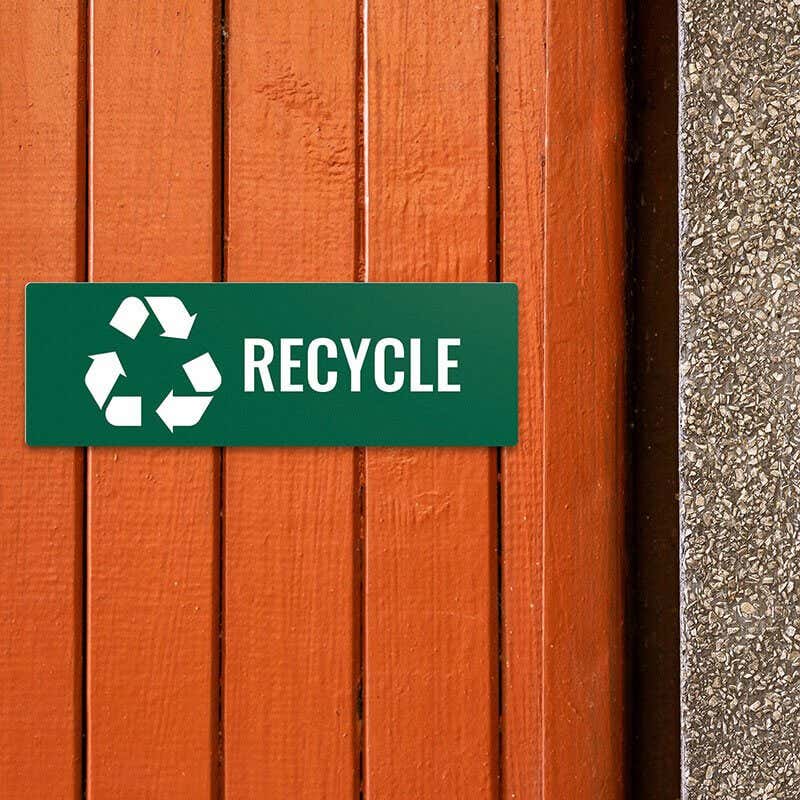 Engraved plastic sign for recycling