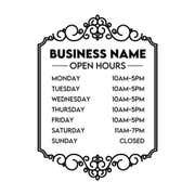 Business Hour Window Decal with Decorative Border
