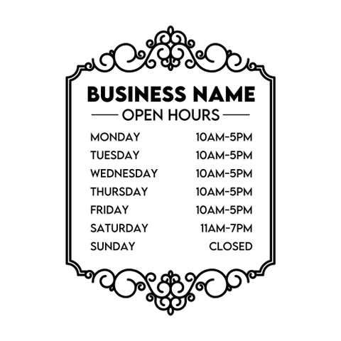 Business Hour Window Decal with Decorative Border