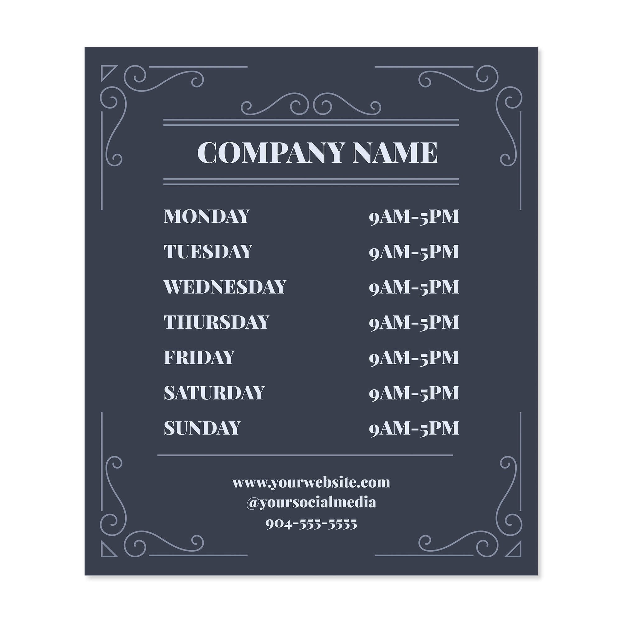 Business Hours Sign - Modern Design 12 inches by 14 inches