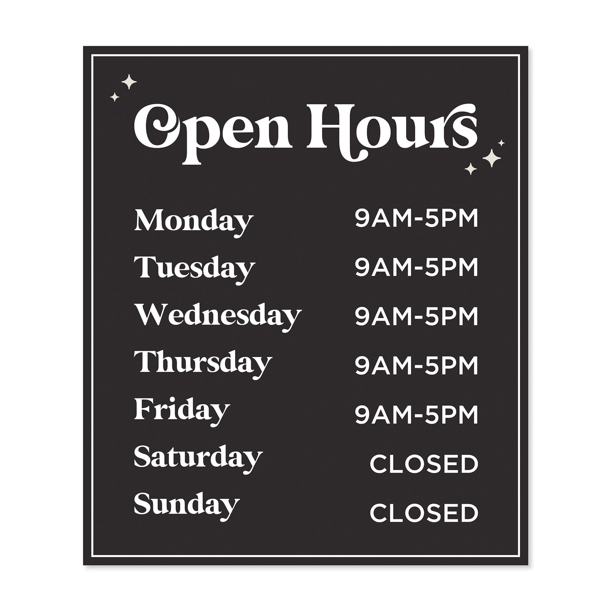 Business Hours Sign - Glamour Design 12 inches by 14 inches