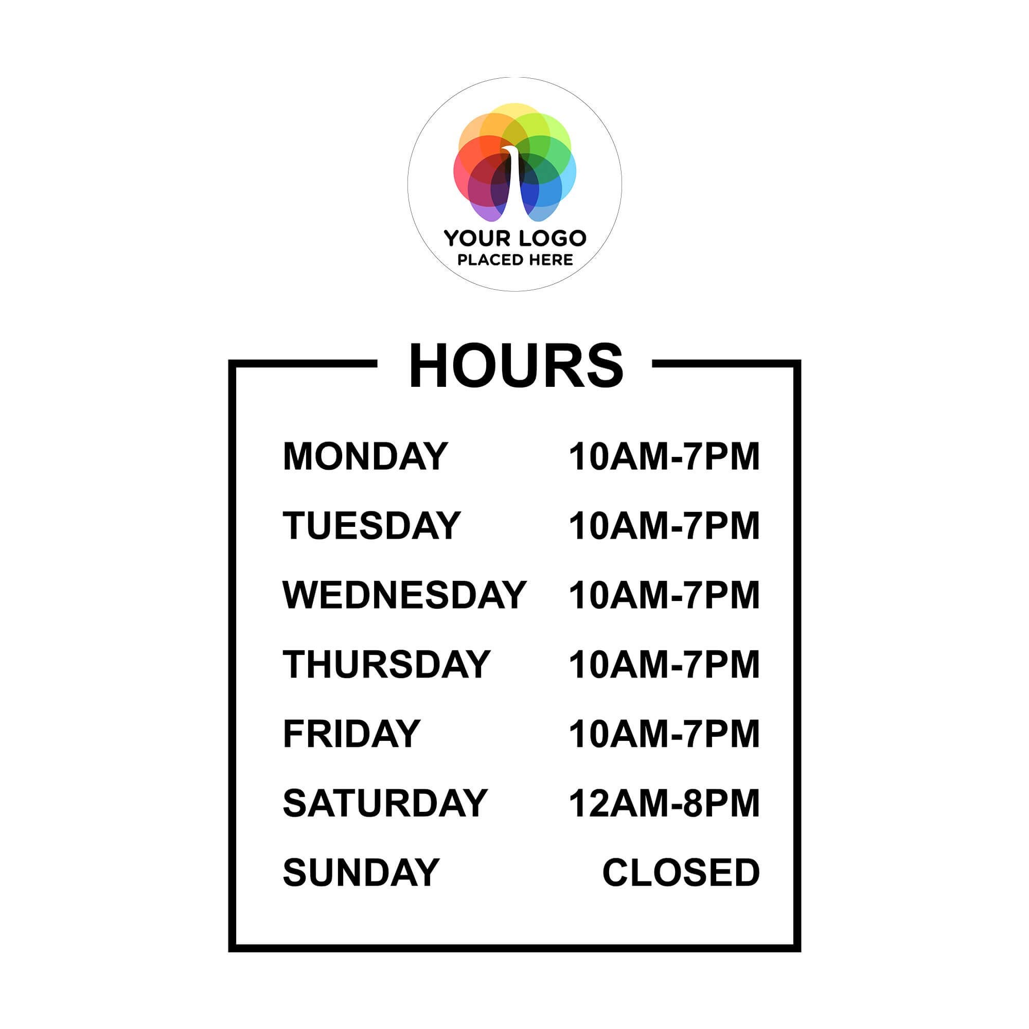 Custom Vinyl Business Hour Decal with Logo