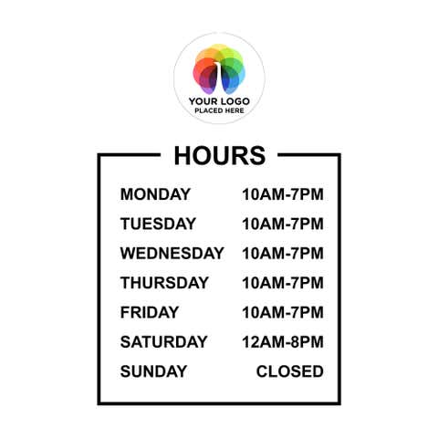 Custom Vinyl Business Hour Decal with Logo