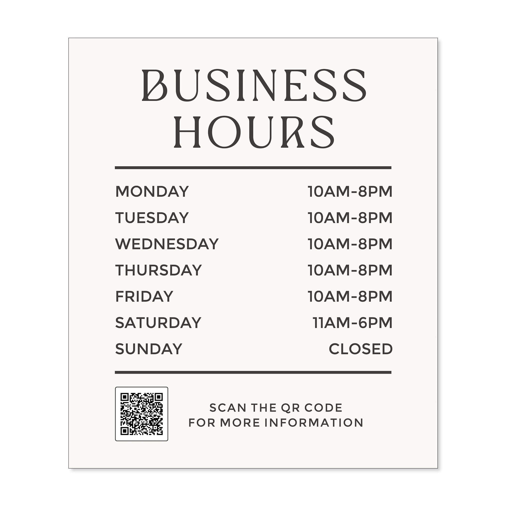 Business Hours Sign - Minimalist Design