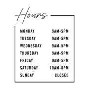 Business Hours Custom Decal - Modern Design