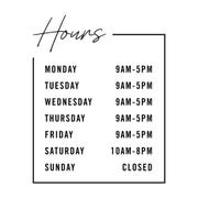 Business Hours Custom Decal - Modern Design