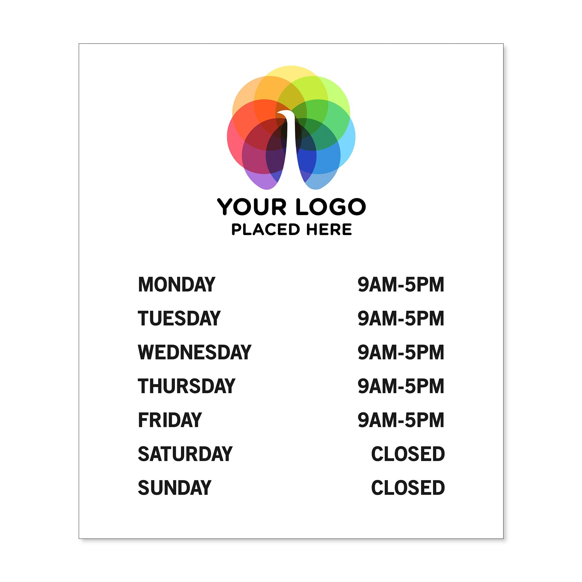 Custom Business Hours Sign with Logo - 12 inches by 14 inches