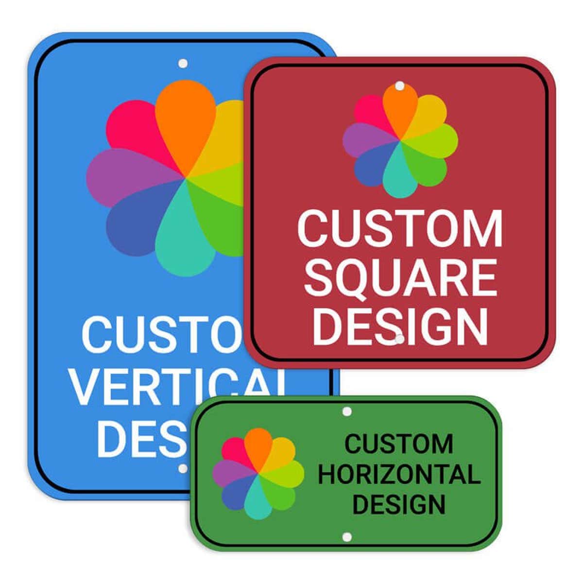 Custom Aluminum Signs in Multiple Sizes and Different Background Colors