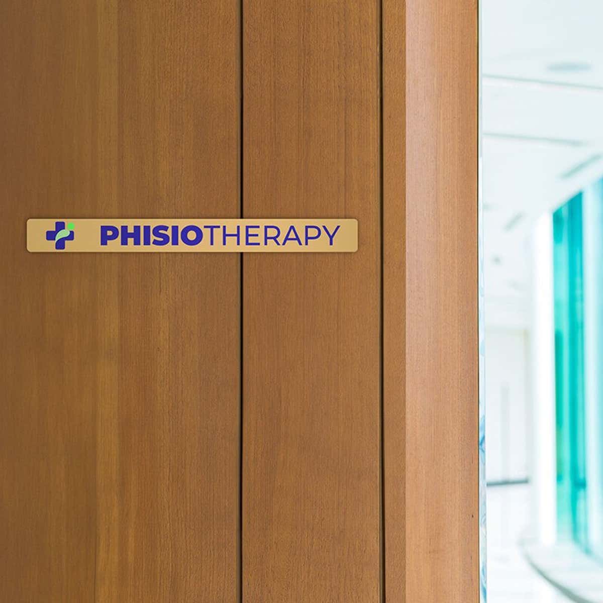 1x10  printed brass sign displayed by a doorway