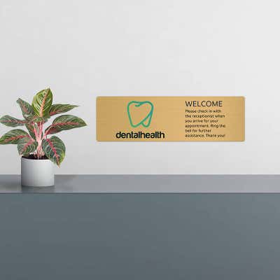 Horizontal Full Color 6" x 20" Brass Signs - alternate view
