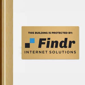 8x14 printed brass sign displayed in a doorway