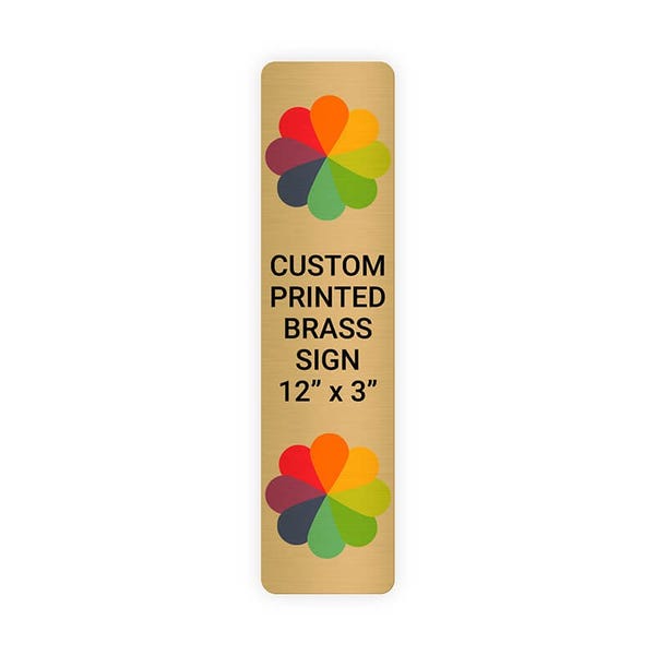 Vertical Full Color 12" x 3" Brass Signs