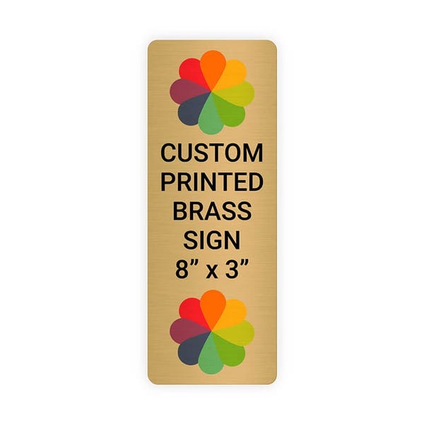 Vertical Full Color 8" x 3" Brass Signs