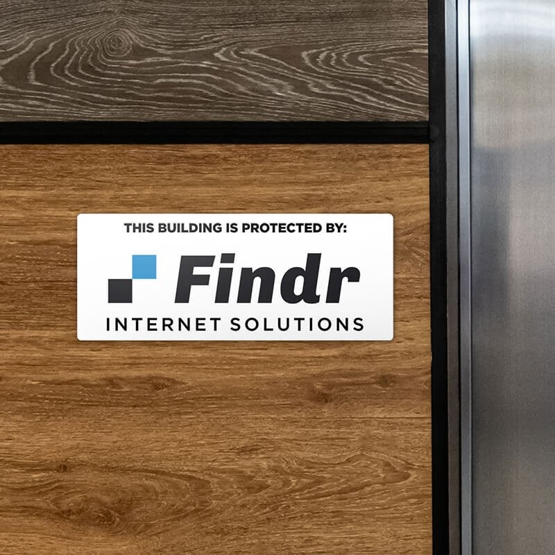 A company logo printed plastic sign