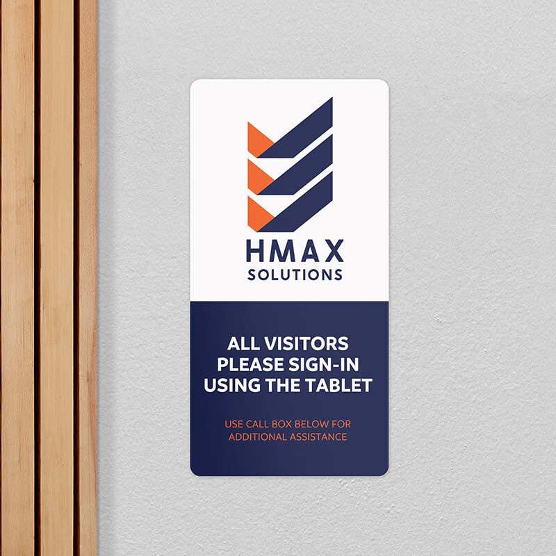 12" x 6" custom plastic sign displayed for a front desk