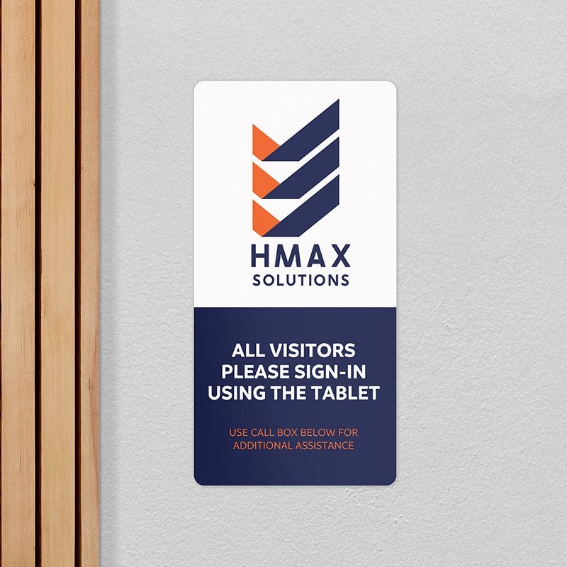 a plastic sign with a company logo and sign in information