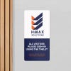 a plastic sign with a company logo and sign in information