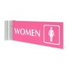 4” x12” “WOMEN” Corridor sign with pink material color, white engraved text, logo and silver holder on a white background.