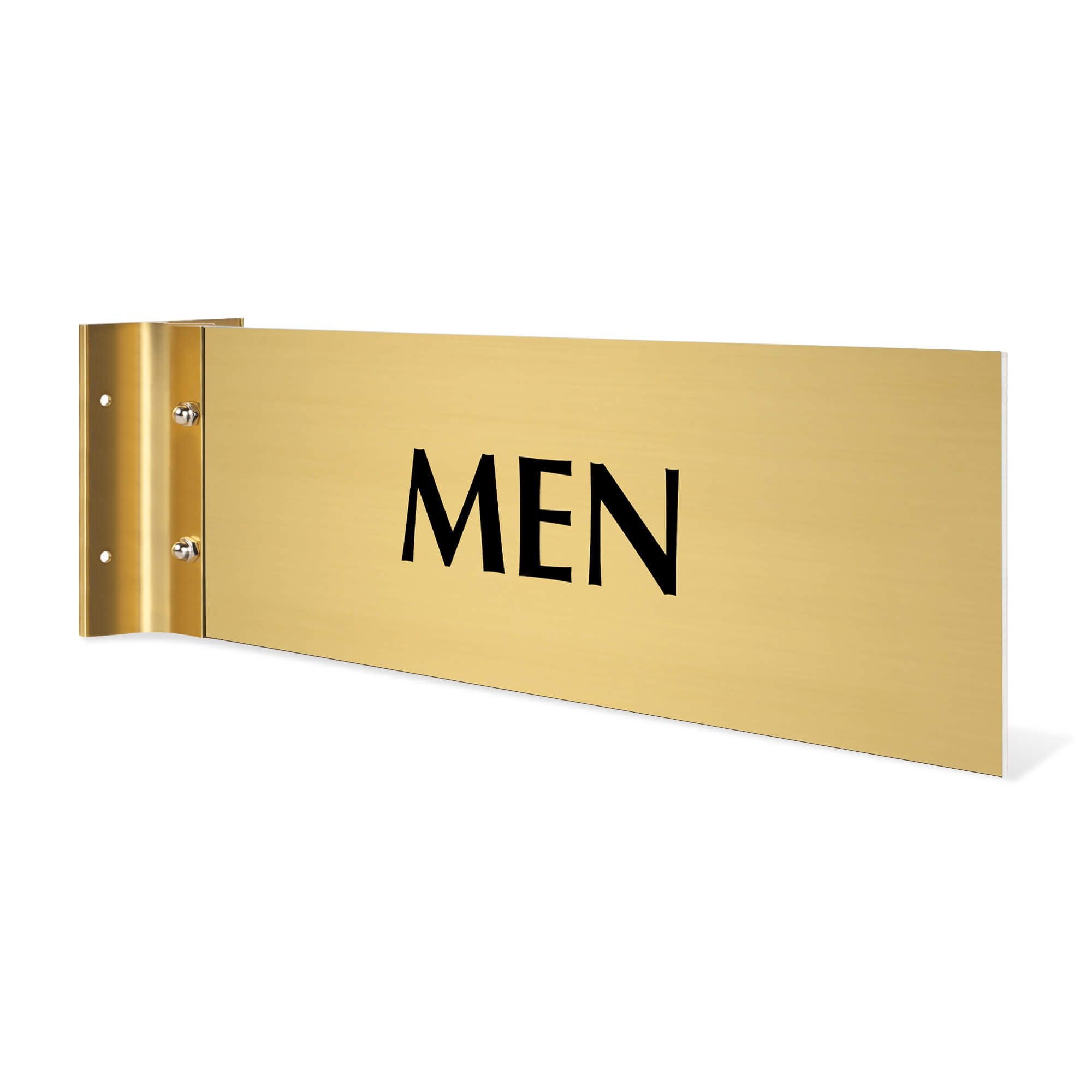 4” x12” “MEN” Corridor sign with gold material color, black engraved text, and gold holder on a white background.