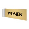 4” x12” “WOMEN” Corridor sign with gold material color, black engraved text, and silver holder on a white background.