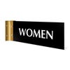 4” x12” “WOMEN” Corridor sign with black material color, white engraved text, and gold holder on a white background.