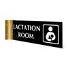 4” x12” “LACTATION ROOM” Corridor sign with black material color, white engraved text, logo and yellow gold holder on a white background.