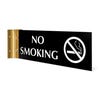 4” x12” “NO SMOKING” Corridor sign with black material color, white engraved text, logo and gold holder on a white background.