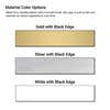 Infographic showing sign material color options: Gold, Silver, and White panels with black edges.