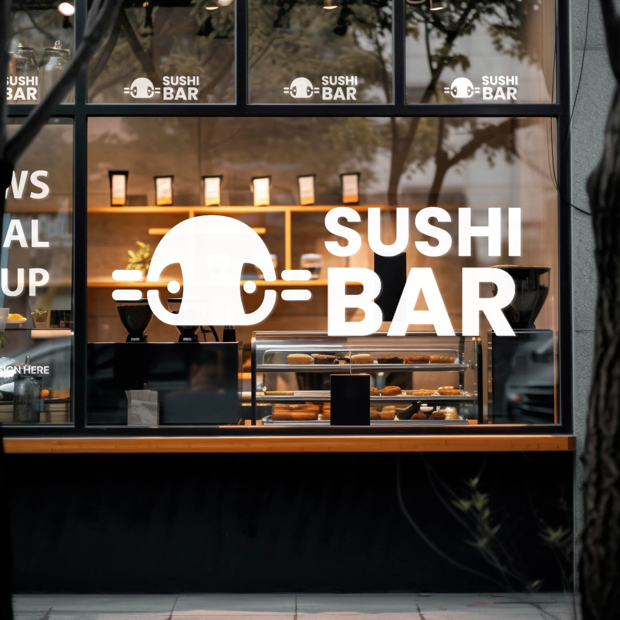 Large vinyl lettering and a logo for a sushi bar