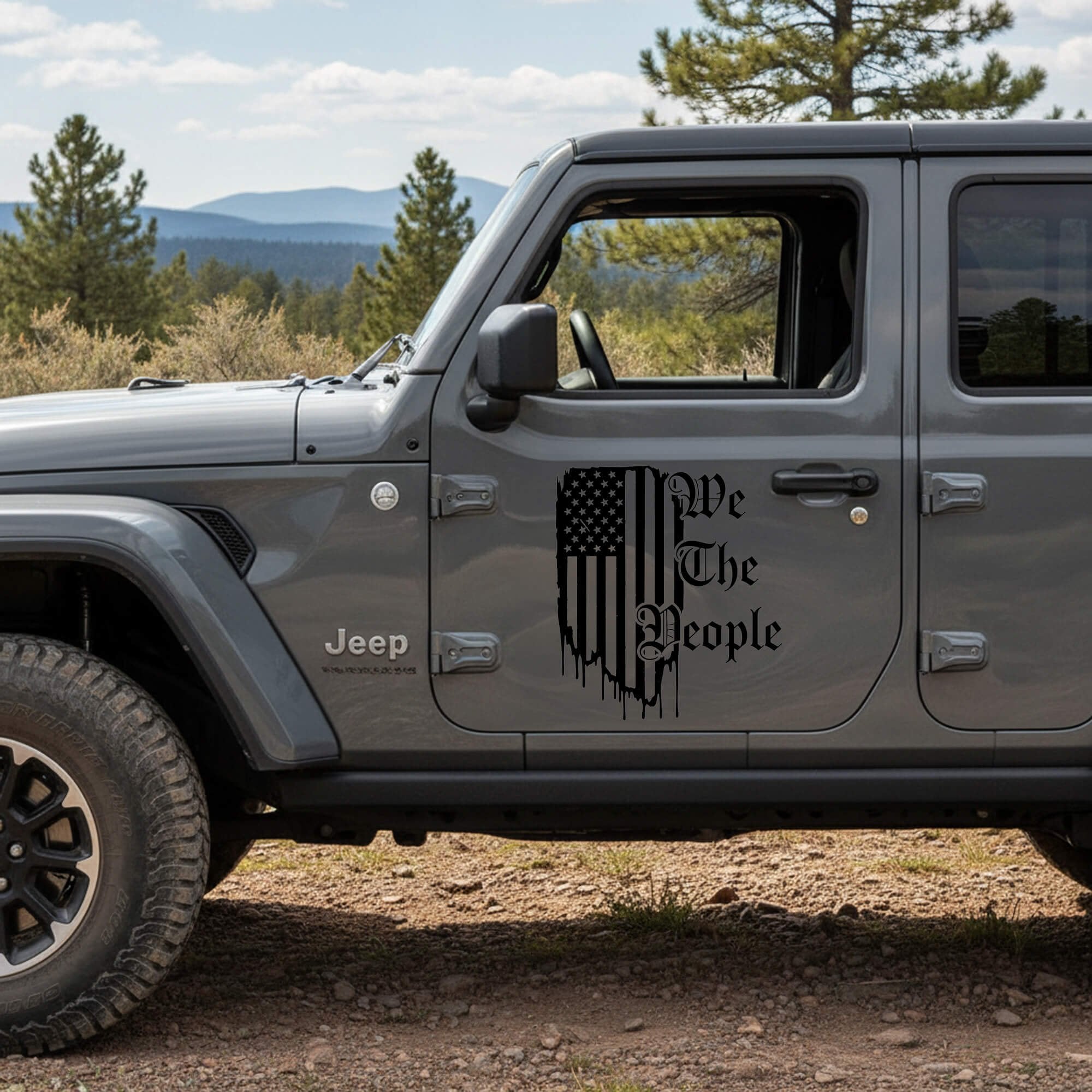 A black vinyl decal on a car for decoration