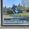 A clear window cling for a window cleaning service