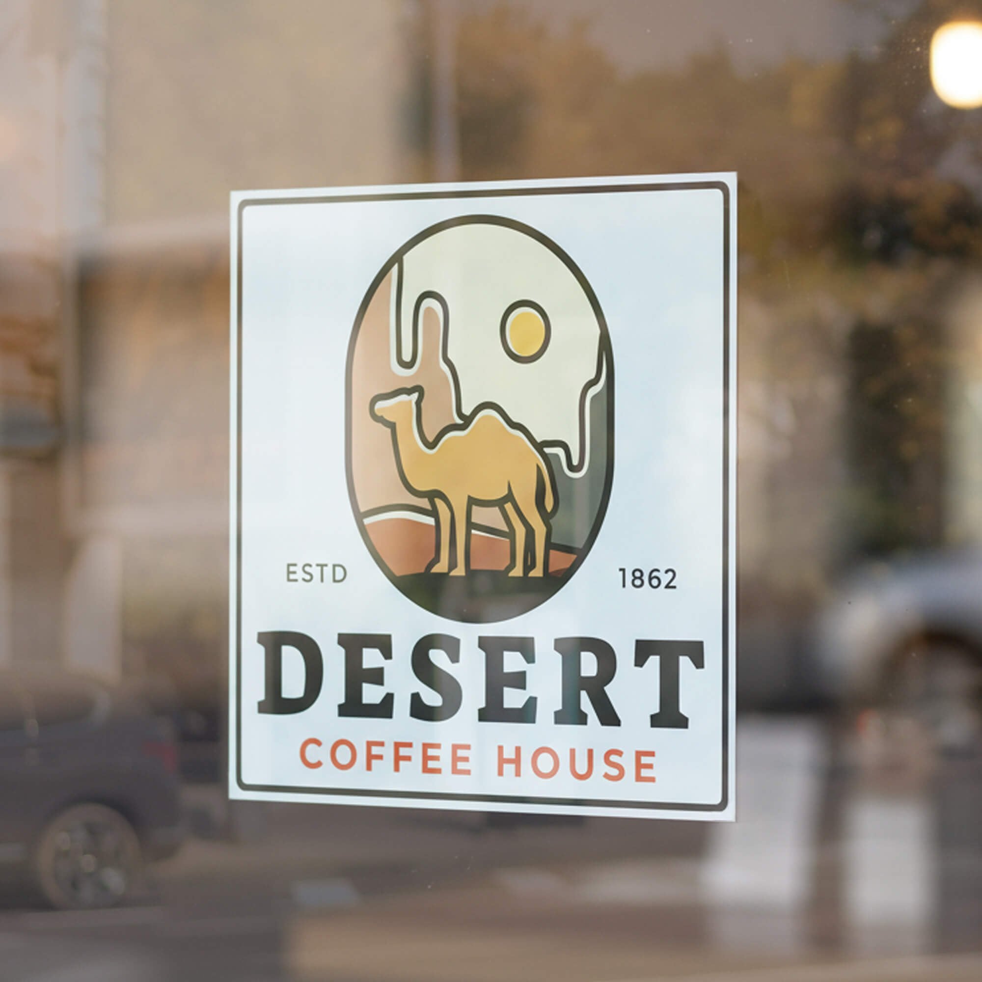 An opaque window cling for a coffee house with their logo